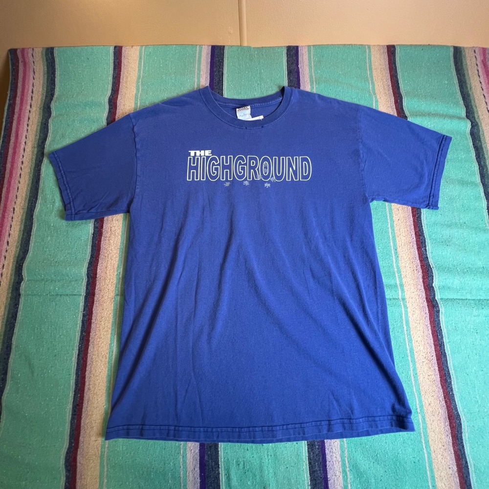 Band T-Shirt Mens L Blue The Highground Graphic Heavyweight Cotton Tee
